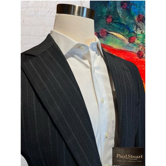 Paul Stuart 43L 36x32 Gray Multi-Stripe Flannel 2 Piece Suit Super 150s - Picture 5 of 16